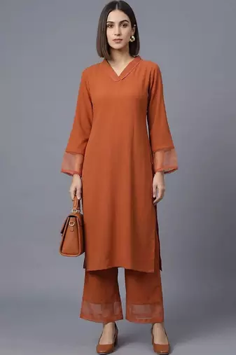 women regular silk crepe kurta with palazzos