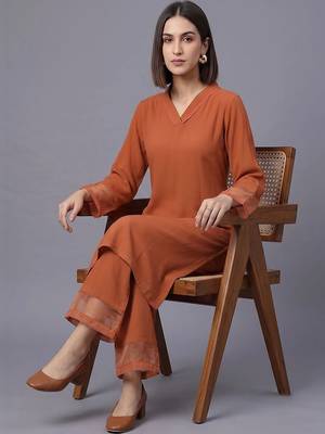 women regular silk crepe kurta with palazzos 3