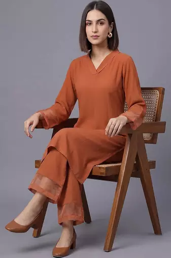women regular silk crepe kurta with palazzos
