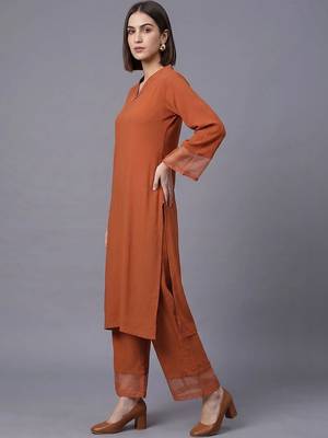 women regular silk crepe kurta with palazzos 5
