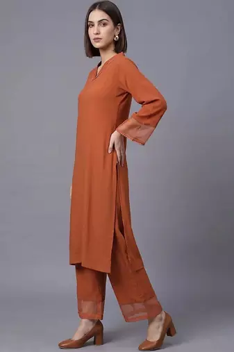 women regular silk crepe kurta with palazzos