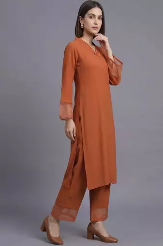 women regular silk crepe kurta with palazzos
