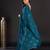 teal teal & gold-toned embellished satin saree