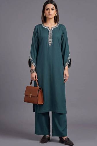 women ethnic motifs embroidered regular thread work kurta with palazzos