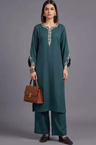 women ethnic motifs embroidered regular thread work kurta with palazzos