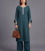 women ethnic motifs embroidered regular thread work kurta with palazzos