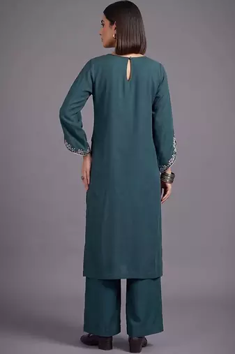 women ethnic motifs embroidered regular thread work kurta with palazzos