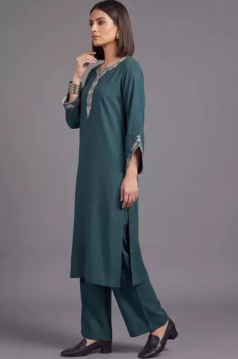 women ethnic motifs embroidered regular thread work kurta with palazzos