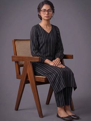 women striped regular silk crepe kurta with trousers 1