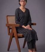 women striped regular silk crepe kurta with trousers