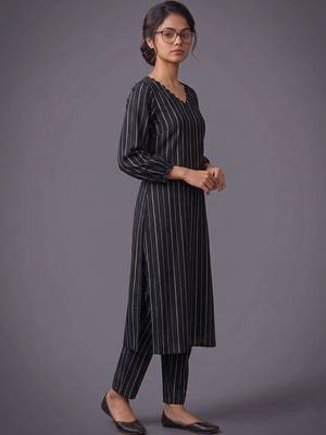 women striped regular silk crepe kurta with trousers 3