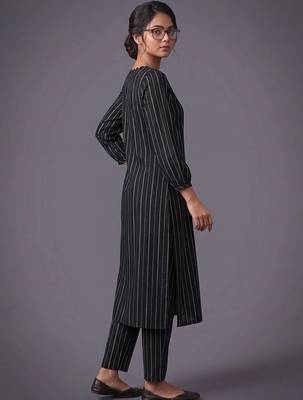women striped regular silk crepe kurta with trousers 5