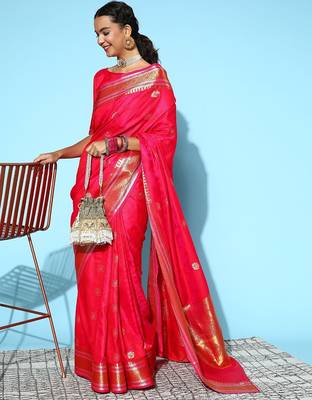 red floral saree with solid border 1