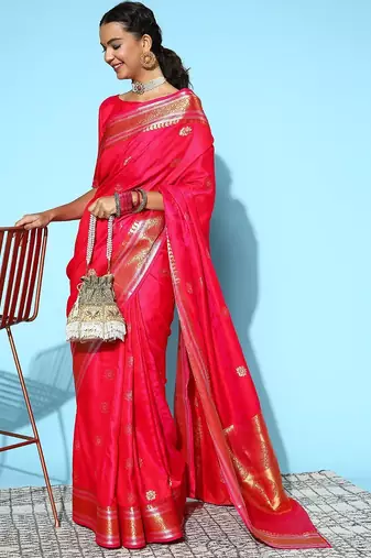 red floral saree with solid border