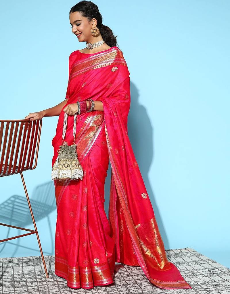 red floral saree with solid border