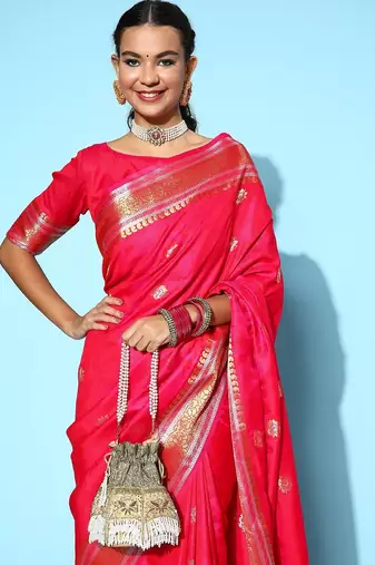 red floral saree with solid border