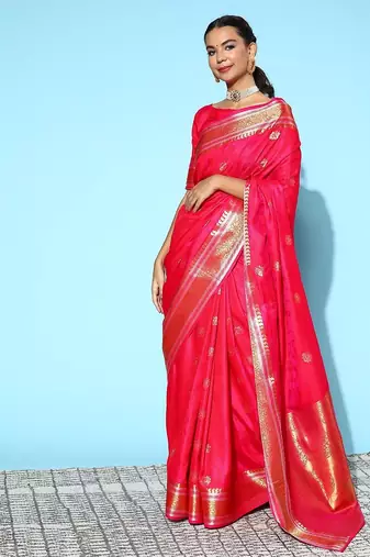 red floral saree with solid border