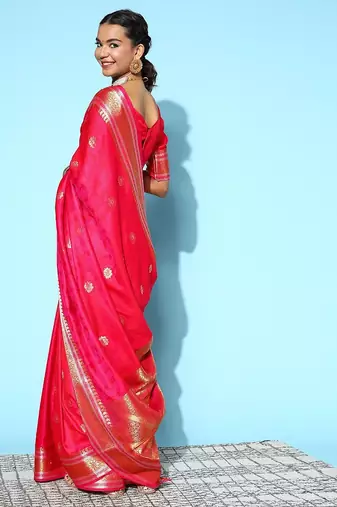 red floral saree with solid border