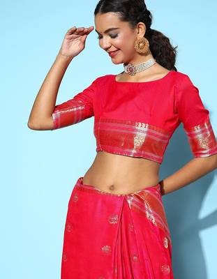 red floral saree with solid border 5