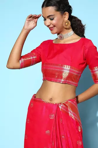 red floral saree with solid border