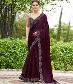 magenta embellished beads and stones organza saree