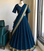 Rama Viscose Georgette Zari Weaving Border With all over Lining with Sequence Lehenga Choli with Dupatta