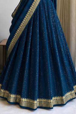 Rama Viscose Georgette Zari Weaving Border With all over Lining with Sequence Lehenga Choli with Dupatta 2