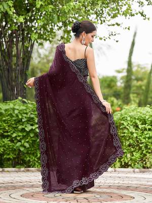 magenta embellished beads and stones organza saree 3