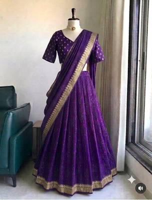 Purple Viscose Georgette Zari Weaving Border With all over Lining with Sequence Lehenga Choli with Dupatta 1
