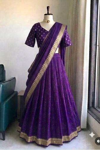 Purple Viscose Georgette Zari Weaving Border With all over Lining with Sequence Lehenga Choli with Dupatta