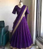 Purple Viscose Georgette Zari Weaving Border With all over Lining with Sequence Lehenga Choli with Dupatta