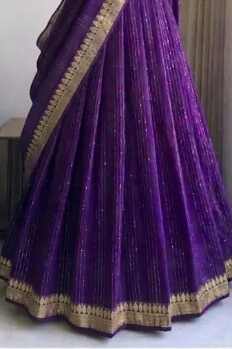 Purple Viscose Georgette Zari Weaving Border With all over Lining with Sequence Lehenga Choli with Dupatta