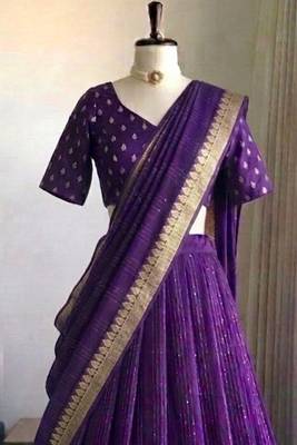 Purple Viscose Georgette Zari Weaving Border With all over Lining with Sequence Lehenga Choli with Dupatta 3