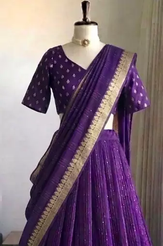 Purple Viscose Georgette Zari Weaving Border With all over Lining with Sequence Lehenga Choli with Dupatta