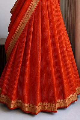 Orange Viscose Georgette Zari Weaving Border With all over Lining with Sequence Lehenga Choli with Dupatta 2
