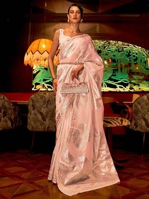 peach peach-coloured & gold-toned floral silk blend muga saree 1
