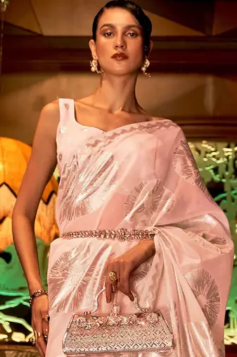 peach peach-coloured & gold-toned floral silk blend muga saree
