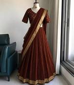 Brown Viscose Georgette Zari Weaving Border With all over Lining with Sequence Lehenga Choli with Dupatta