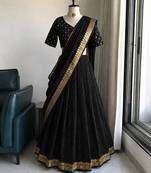 Black Viscose Georgette Zari Weaving Border With all over Lining with Sequence Lehenga Choli with Dupatta