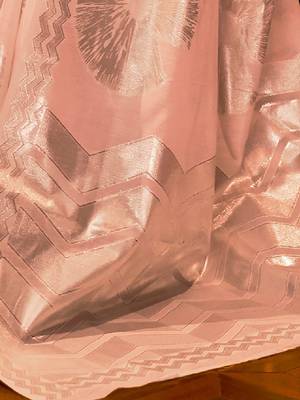peach peach-coloured & gold-toned floral silk blend muga saree 4