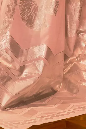 peach peach-coloured & gold-toned floral silk blend muga saree