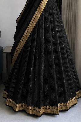 Black Viscose Georgette Zari Weaving Border With all over Lining with Sequence Lehenga Choli with Dupatta 2