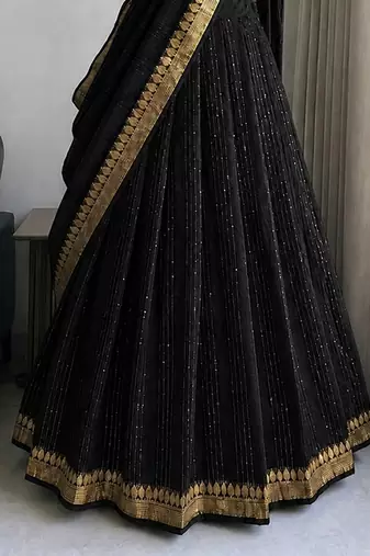 Black Viscose Georgette Zari Weaving Border With all over Lining with Sequence Lehenga Choli with Dupatta