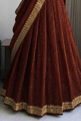 Brown Viscose Georgette Zari Weaving Border With all over Lining with Sequence Lehenga Choli with Dupatta 2