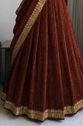 Brown Viscose Georgette Zari Weaving Border With all over Lining with Sequence Lehenga Choli with Dupatta