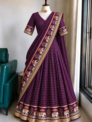 Wine Viscose Zari Weaving Border Lehenga Choli with Dupatta- full stitched free size 1