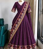 Wine Viscose Zari Weaving Border Lehenga Choli with Dupatta- full stitched free size