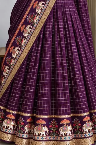 Wine Viscose Zari Weaving Border Lehenga Choli with Dupatta- full stitched free size