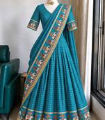Skyblue Viscose Zari Weaving Border Lehenga Choli with Dupatta- full stitched free size