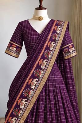 Wine Viscose Zari Weaving Border Lehenga Choli with Dupatta- full stitched free size 3
